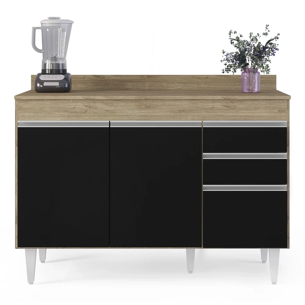 Armário de Cozinha Modulado de Canto 6 Peças CP29 Balcão com Tampo Castanho/Preto - Lumil