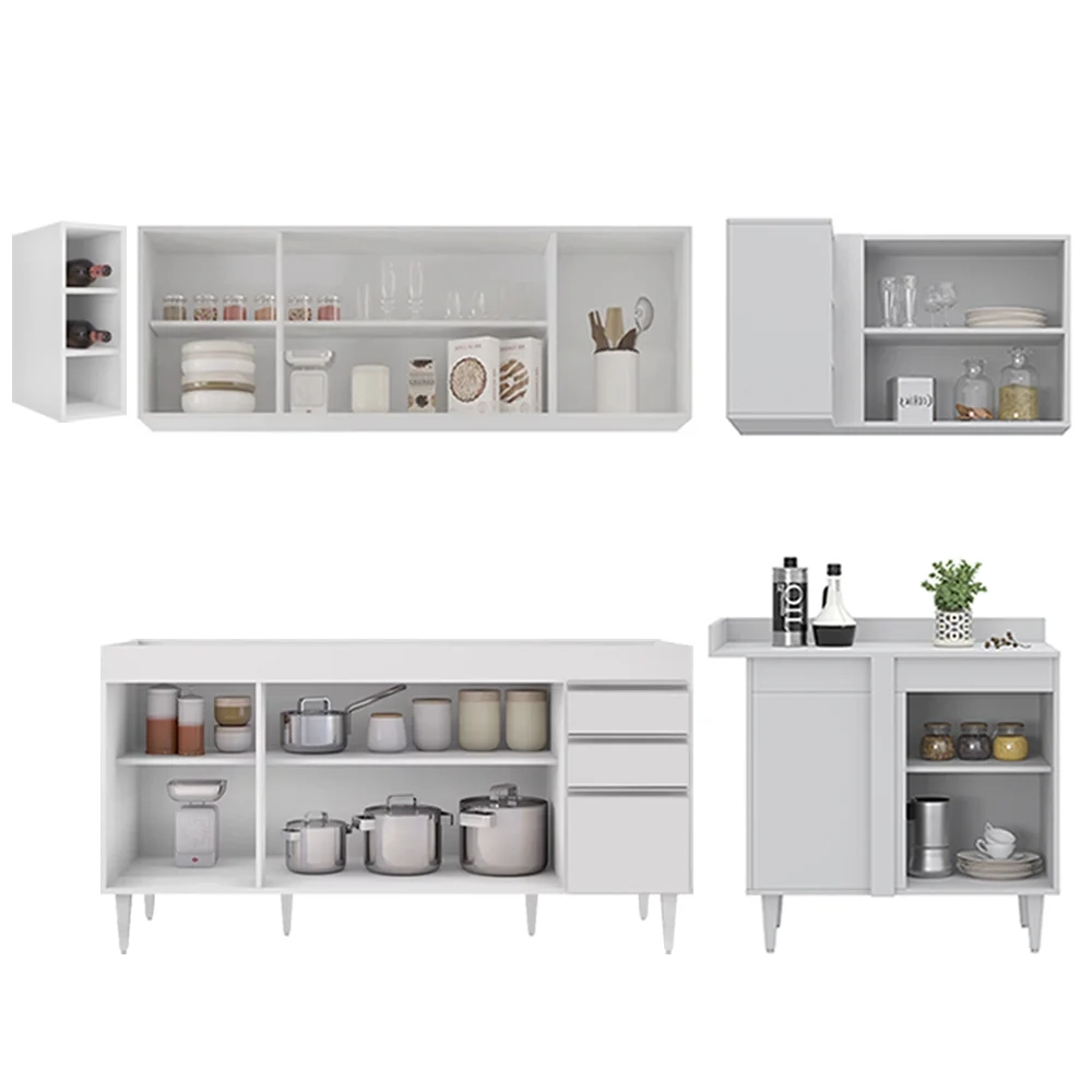 Armário de Cozinha Modulado de Canto Esquerdo 5 Peças CP52 Balcão sem Tampo Branco - Lumil