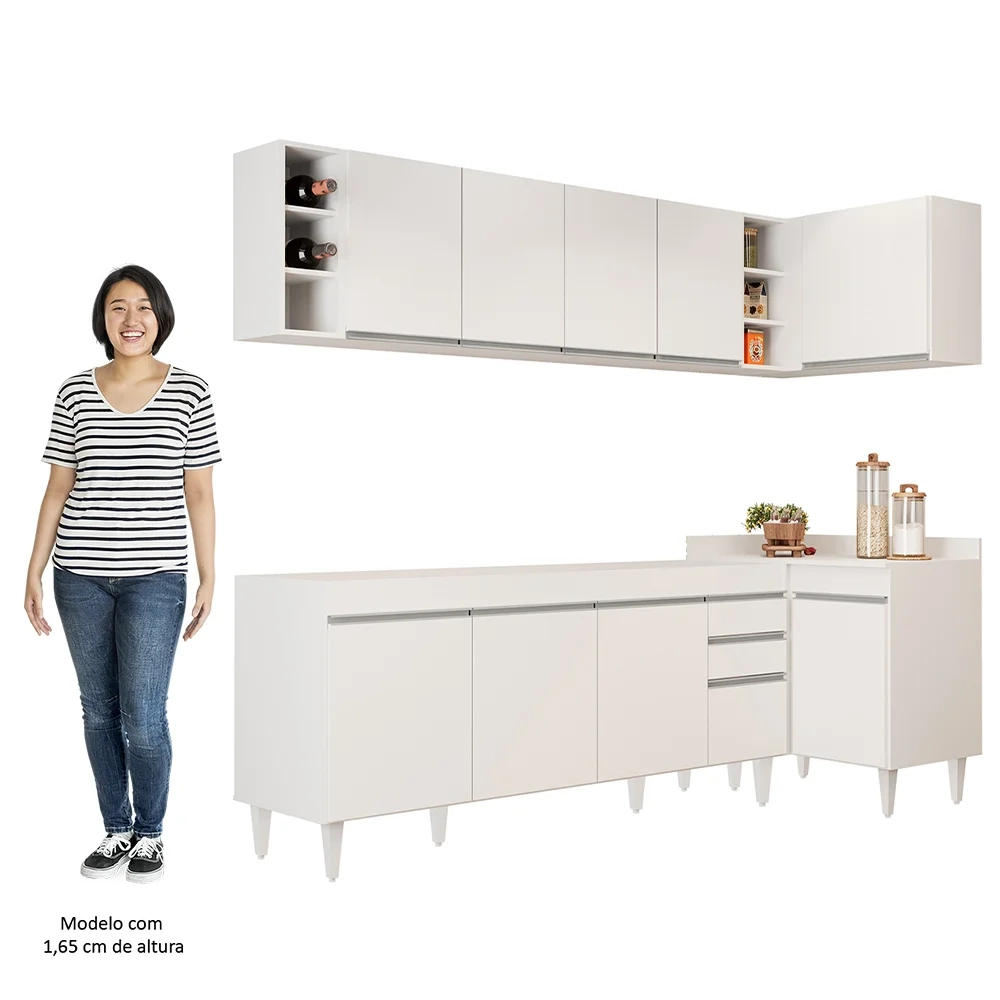 Armário de Cozinha Modulado de Canto Esquerdo 5 Peças CP52 Balcão sem Tampo Branco - Lumil