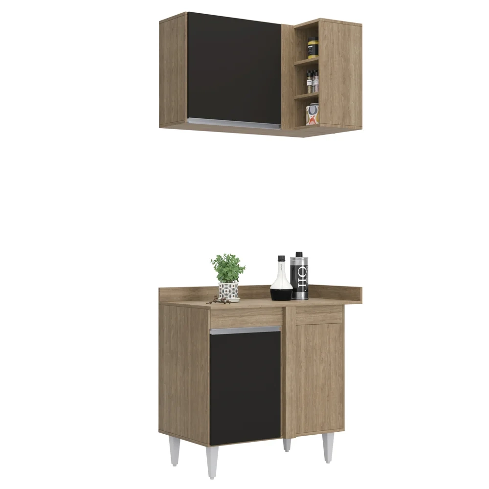 Armário de Cozinha Modulado de Canto Esquerdo 5 Peças CP52 Balcão sem Tampo Castanho/Preto - Lumil