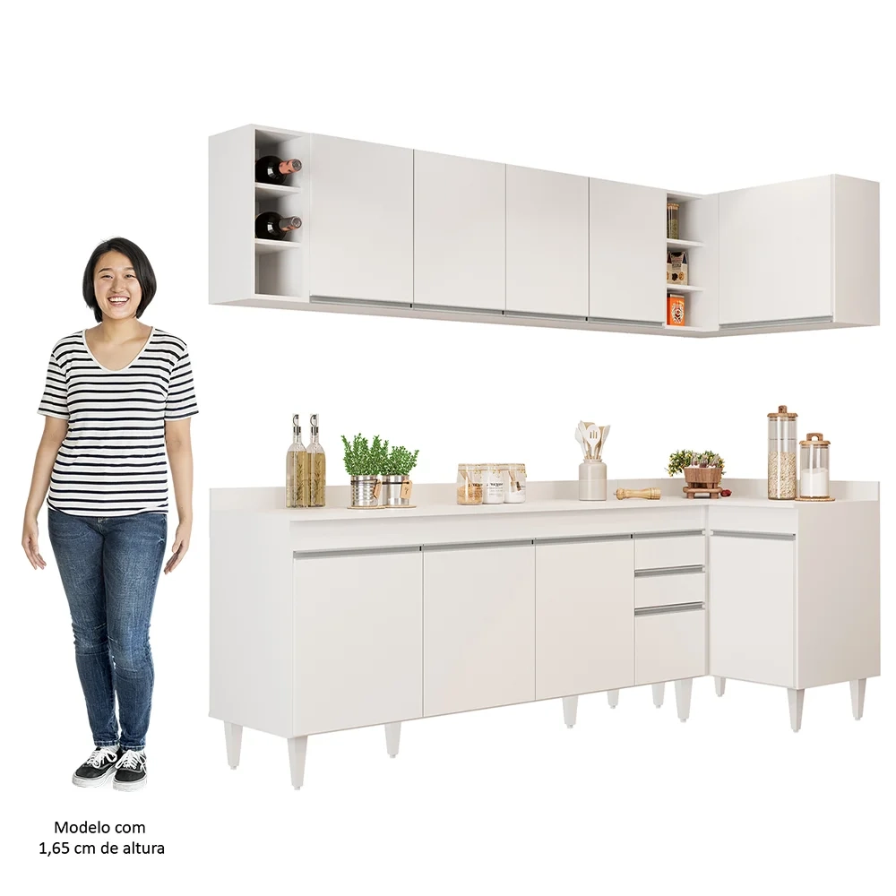Armário de Cozinha Modulado de Canto Esquerdo 5 Peças CP53 Balcão com Tampo Branco - Lumil