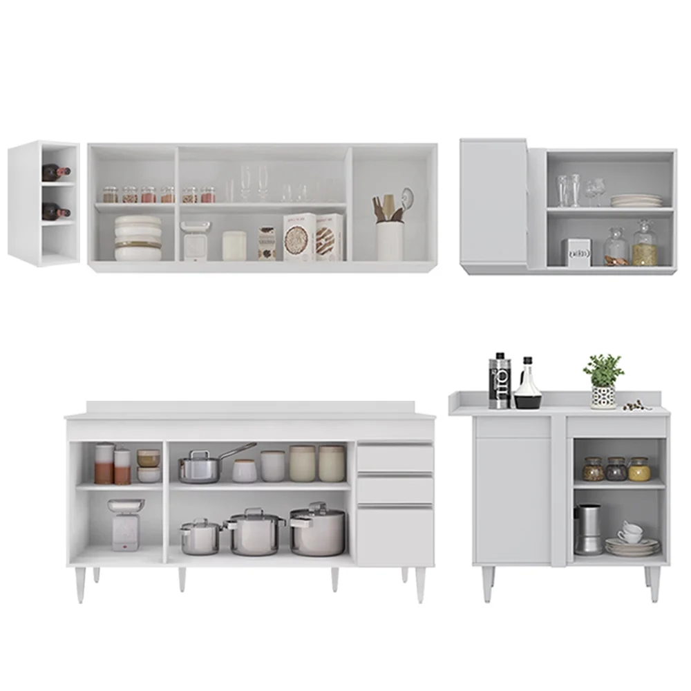 Armário de Cozinha Modulado de Canto Esquerdo 5 Peças CP53 Balcão com Tampo Branco - Lumil