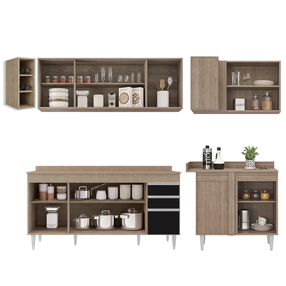 Armário de Cozinha Modulado de Canto Esquerdo 5 Peças CP53 Balcão com Tampo Castanho/Preto - Lumil