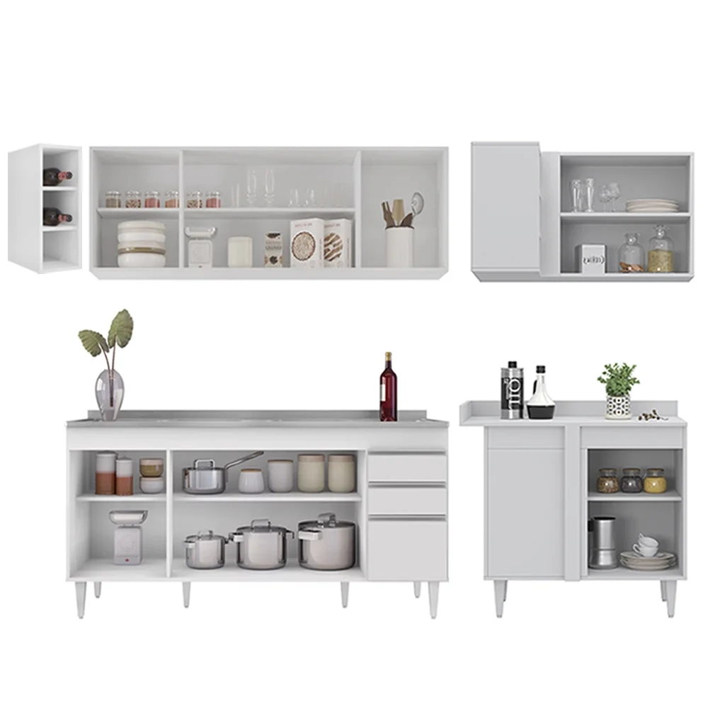 Armário de Cozinha Modulado de Canto Esquerdo 5 Peças CP54 com Pia Inox Branco - Lumil