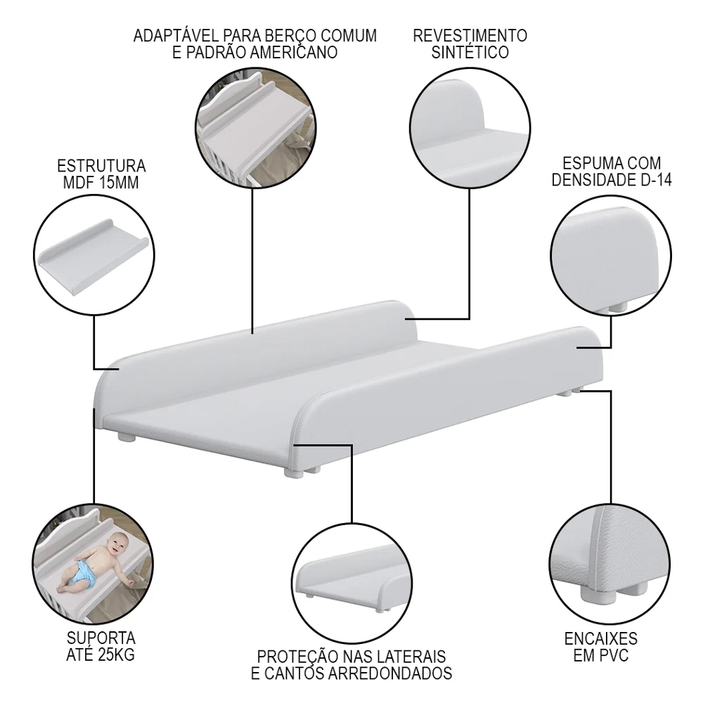 Suporte Trocador para Berço Americano Cloud Sintético Branco - Phoenix