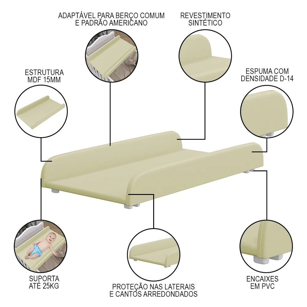 Suporte Trocador para Berço Americano Cloud Sintético Bege - Phoenix