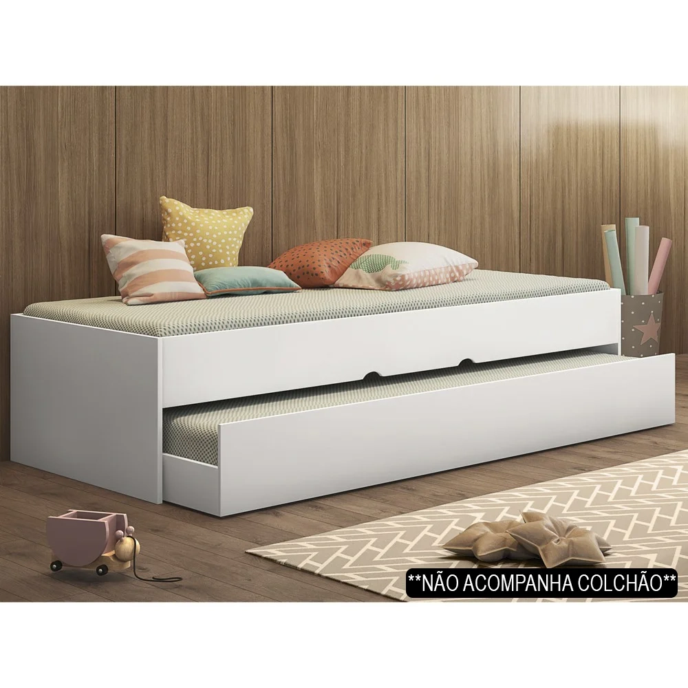 Bicama Solteiro Cama Auxiliar 100% MDP Chiara Branco - Phoenix
