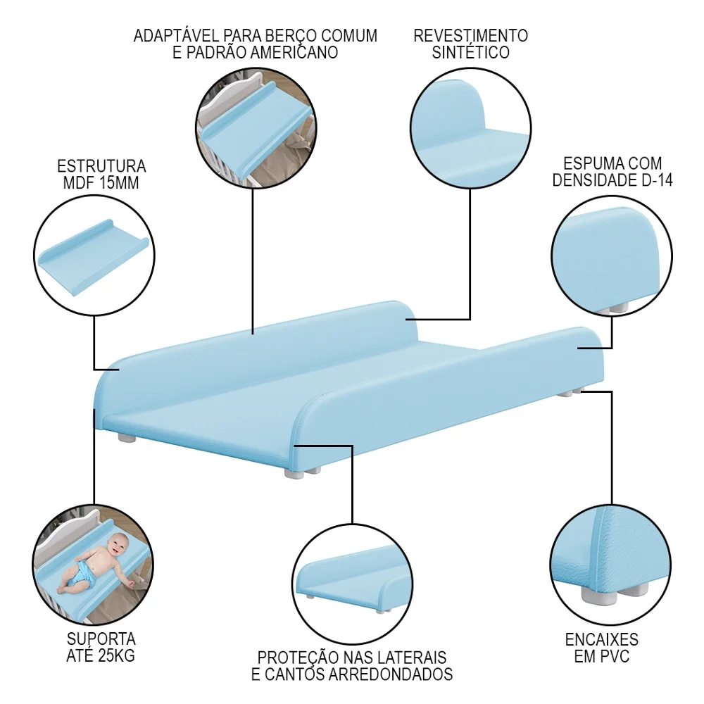 Suporte Trocador para Berço Americano Cloud Sintético Azul - Phoenix