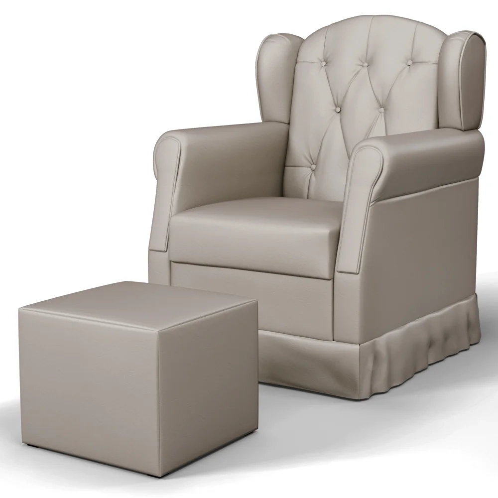 Quarto Infantil 3 Peças Poltrona Amamentação Cecilia Sintético Bege/Branco - Phoenix