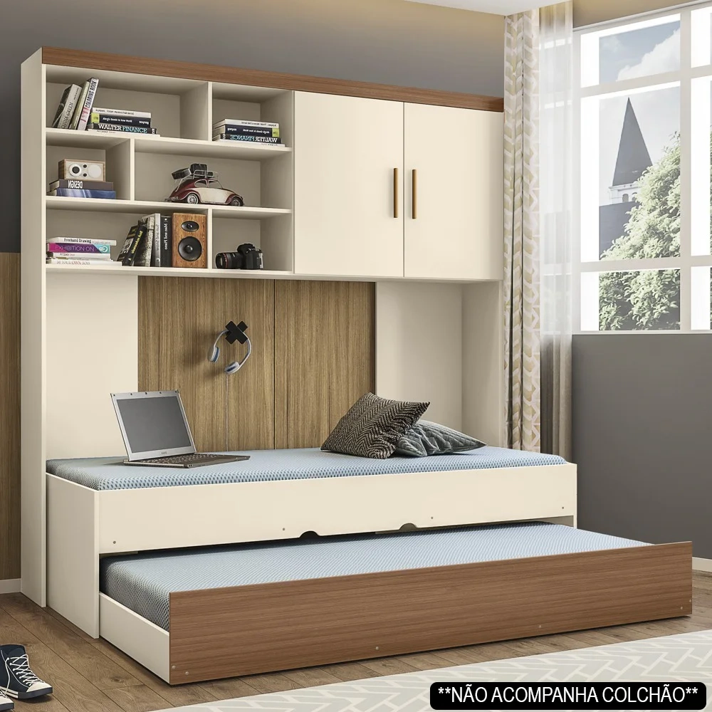 Quarto Infantil Modulado 2 Portas Com Bicama Chiara Off White/Carvalho - Phoenix