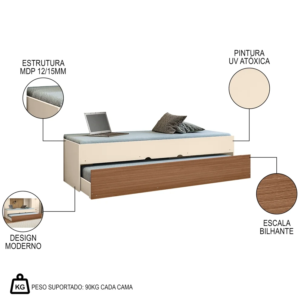 Quarto Infantil Modulado 2 Portas Com Bicama Chiara Off White/Carvalho - Phoenix