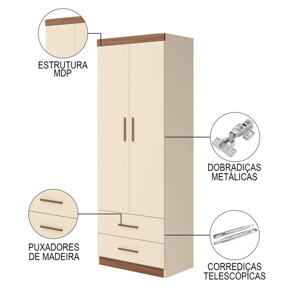 Quarto Infantil Modulado 4 Portas Com Bicama Chiara Off White/Carvalho - Phoenix