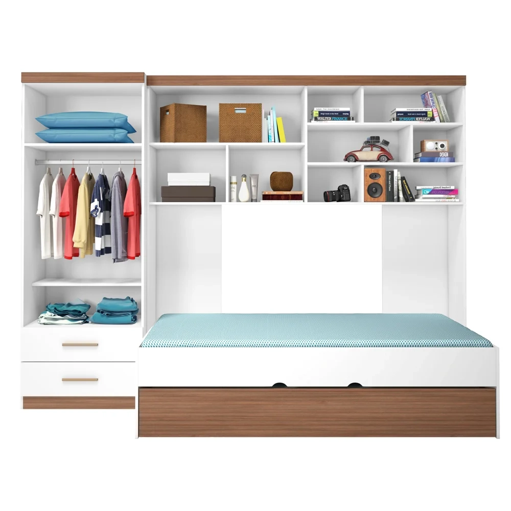 Quarto Infantil Modulado 4 Portas Com Bicama Chiara Carvalho/Branco - Phoenix