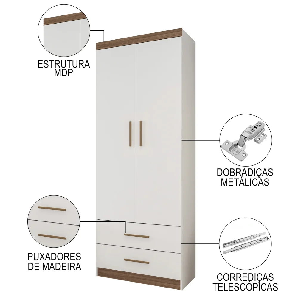 Quarto Infantil Modulado 4 Portas Com Bicama Chiara Carvalho/Branco - Phoenix