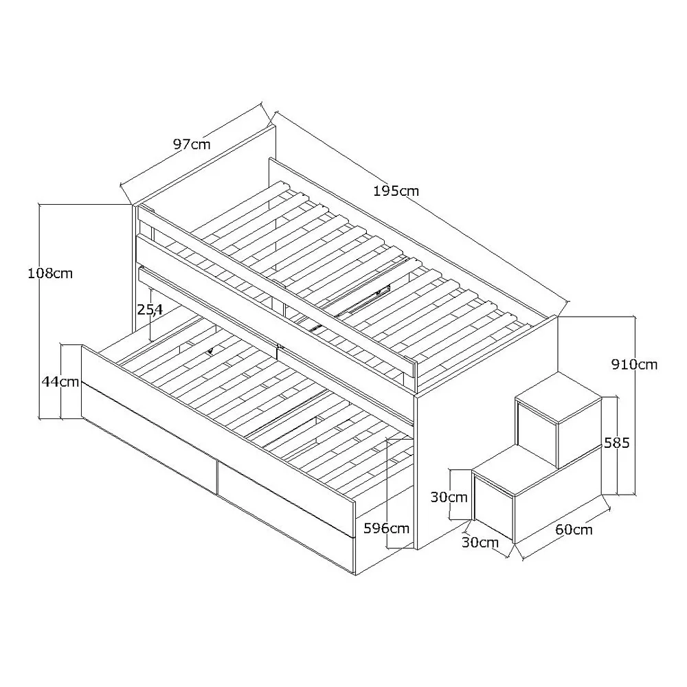 Beliche Juvenil Baixa 2 Gavetas Escrivaninha e Escada  2 em 1 Faces F04 Branco - Mpozenato