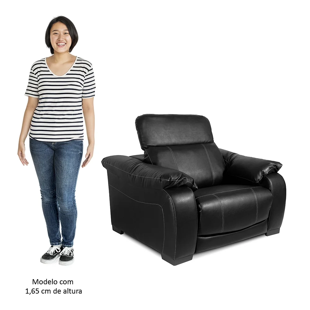 Poltrona Reclinável para Sala de Estar Living Line L07 Couro Preto - Mpozenato