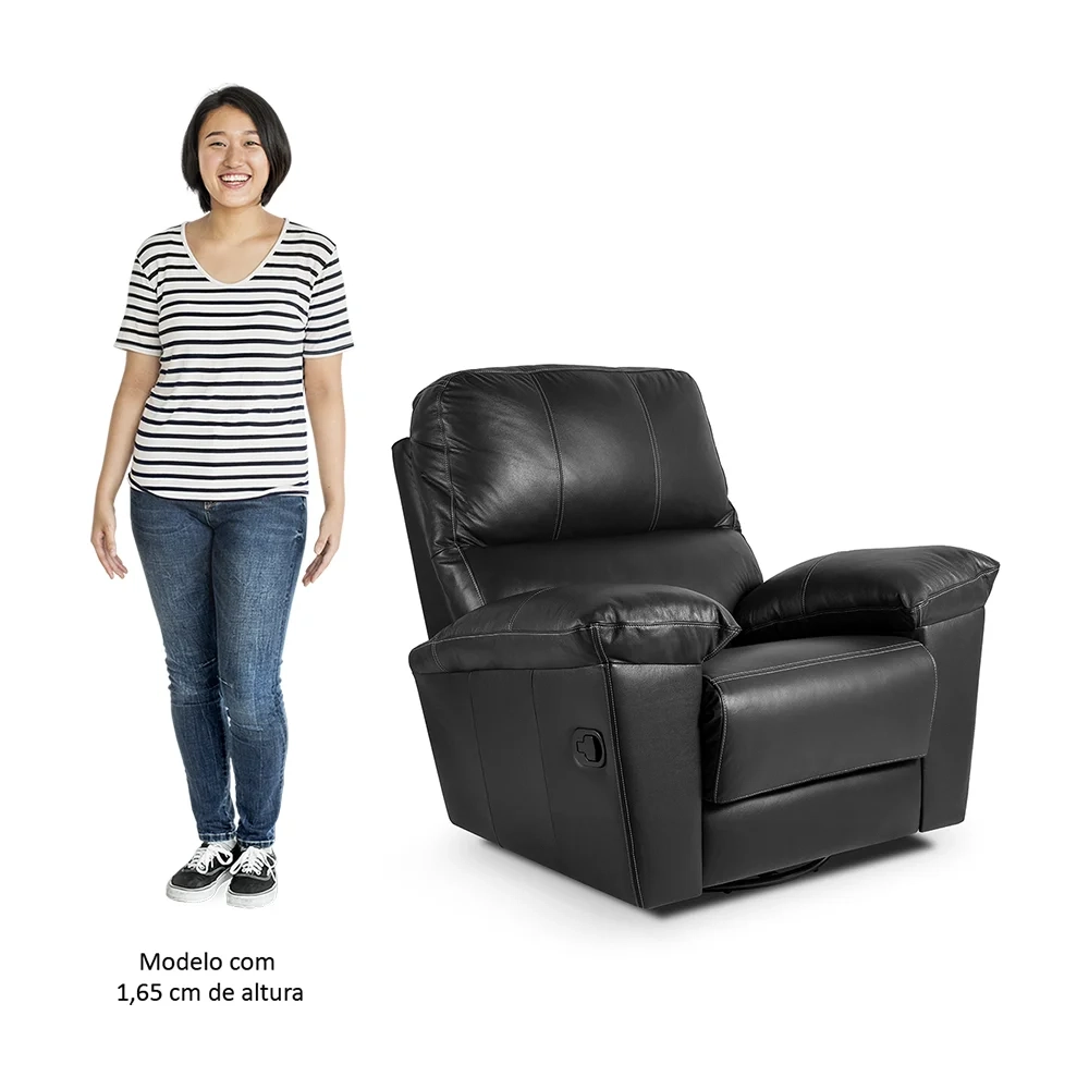 Poltrona do Papai Reclinável Retrátil Félix L07 Couro Preto - Mpozenato