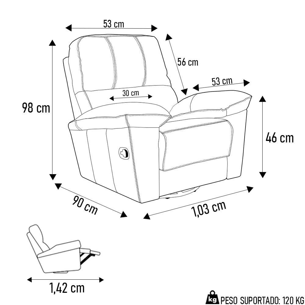 Poltrona do Papai Reclinável Retrátil Félix L07 Couro Preto - Mpozenato
