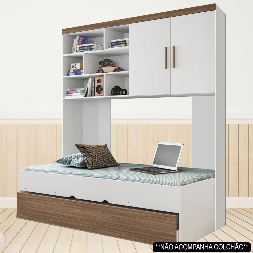 Quarto Infantil Modulado 2 Portas Com Bicama Chiara Carvalho/Branco - Phoenix