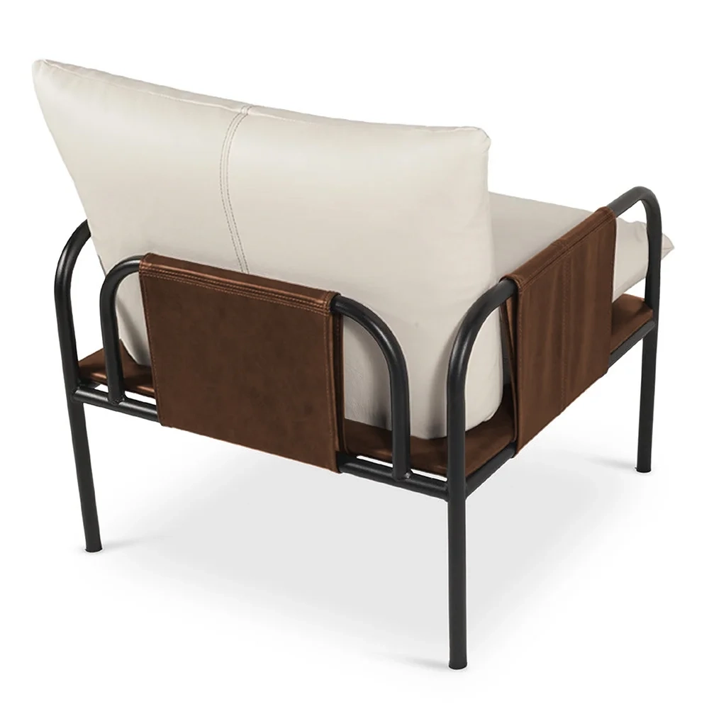 Poltrona Decorativa Estilo Industrial Lina L07 Couro Branco/Camel - Mpozenato