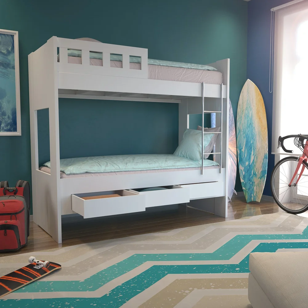 Beliche 3 Gavetas com Escada Metalizada Faces F04  Branco - Mpozenato