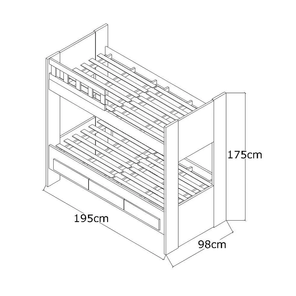 Beliche 3 Gavetas com Escada Metalizada Faces F04  Branco - Mpozenato