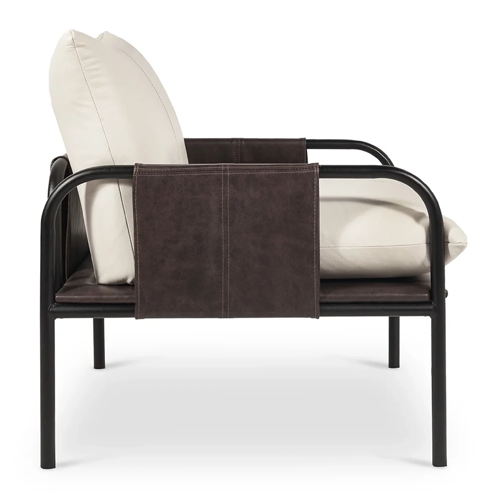 Poltrona Decorativa Estilo Industrial Lina L07 Couro Branco/Preto - Mpozenato