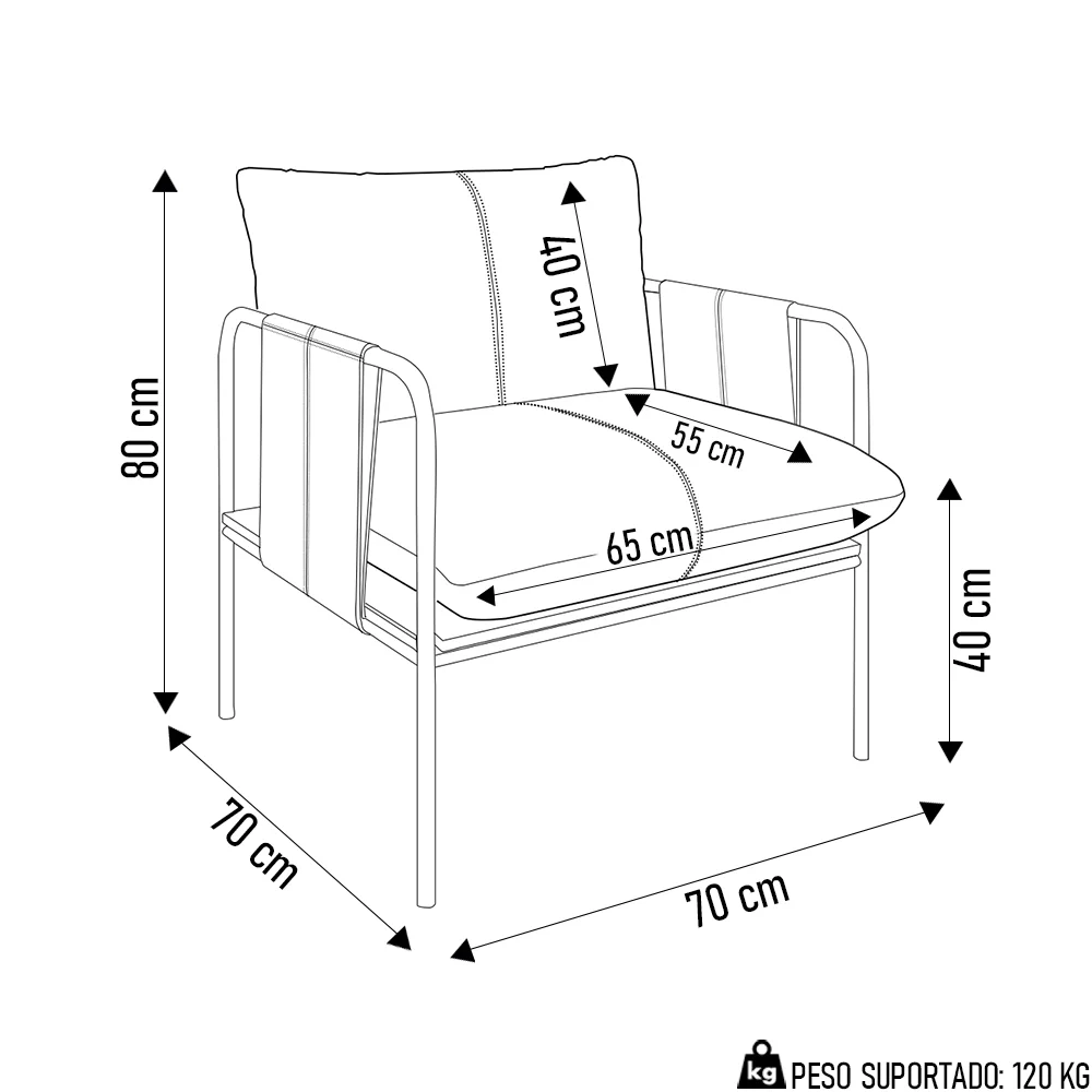Poltrona Decorativa Estilo Industrial Lina L07 Couro Branco/Preto - Mpozenato