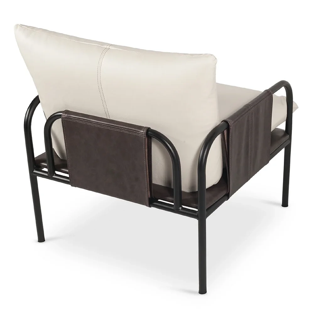 Poltrona Decorativa Estilo Industrial Lina L07 Couro Branco/Preto - Mpozenato