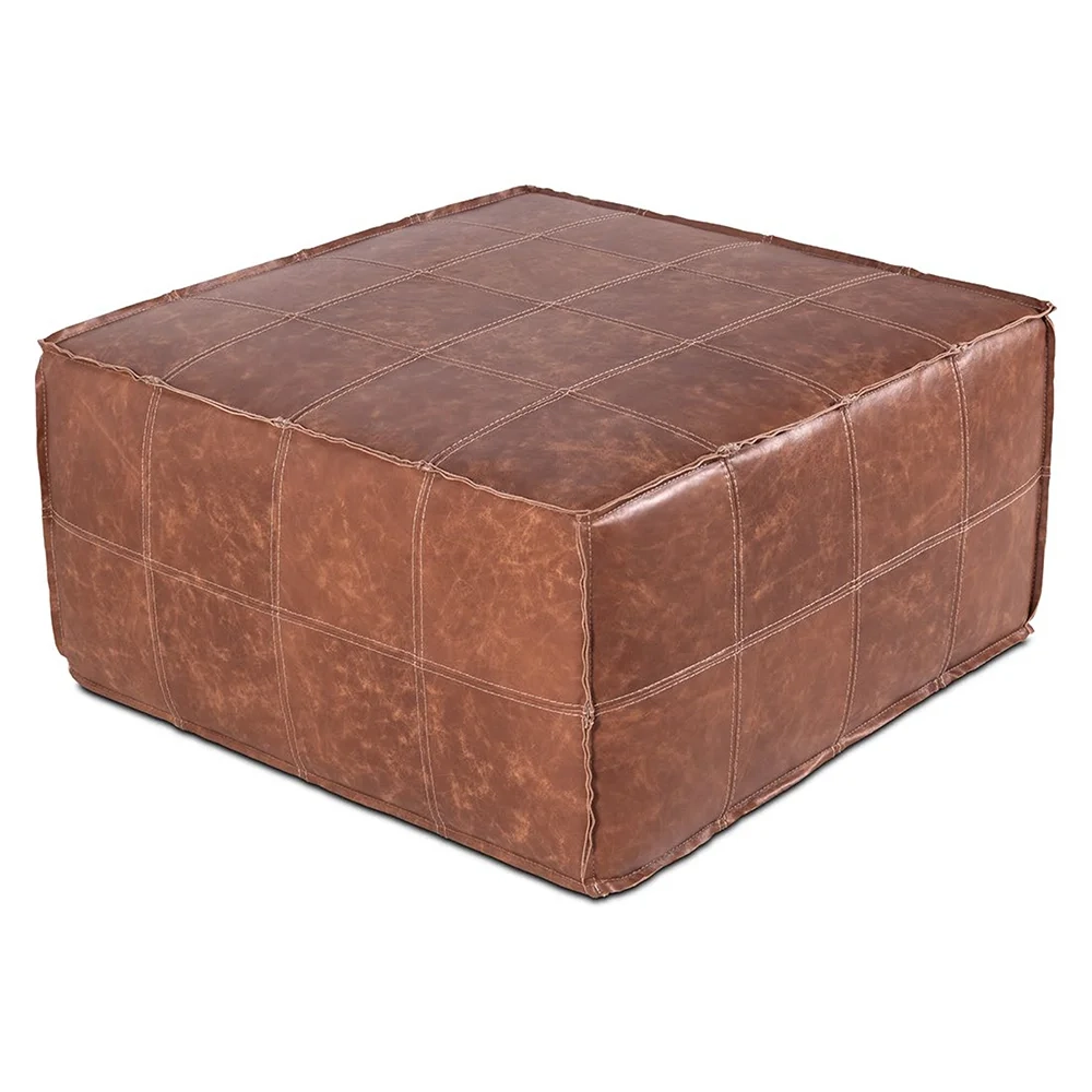 Puff Quadrado Decorativo Sala de Estar Living Lira L07 Couro Camel - Mpozenato