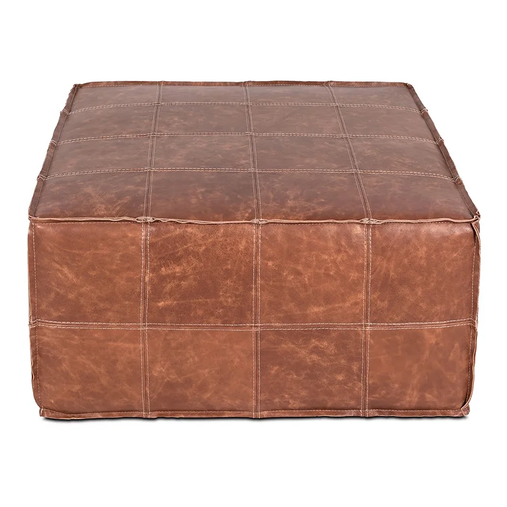 Puff Quadrado Decorativo Sala de Estar Living Lira L07 Couro Camel - Mpozenato