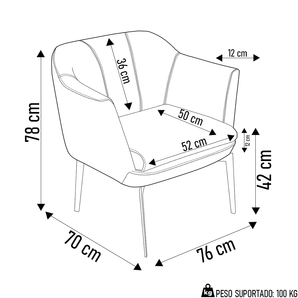 Poltrona Decorativa para Sala de Estar Cris L07 Couro Fendi - Mpozenato
