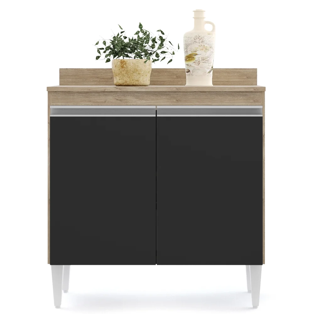 Armário de Cozinha Modulado de Canto 6 Peças CP30 com Pia Inox Castanho/Preto - Lumil