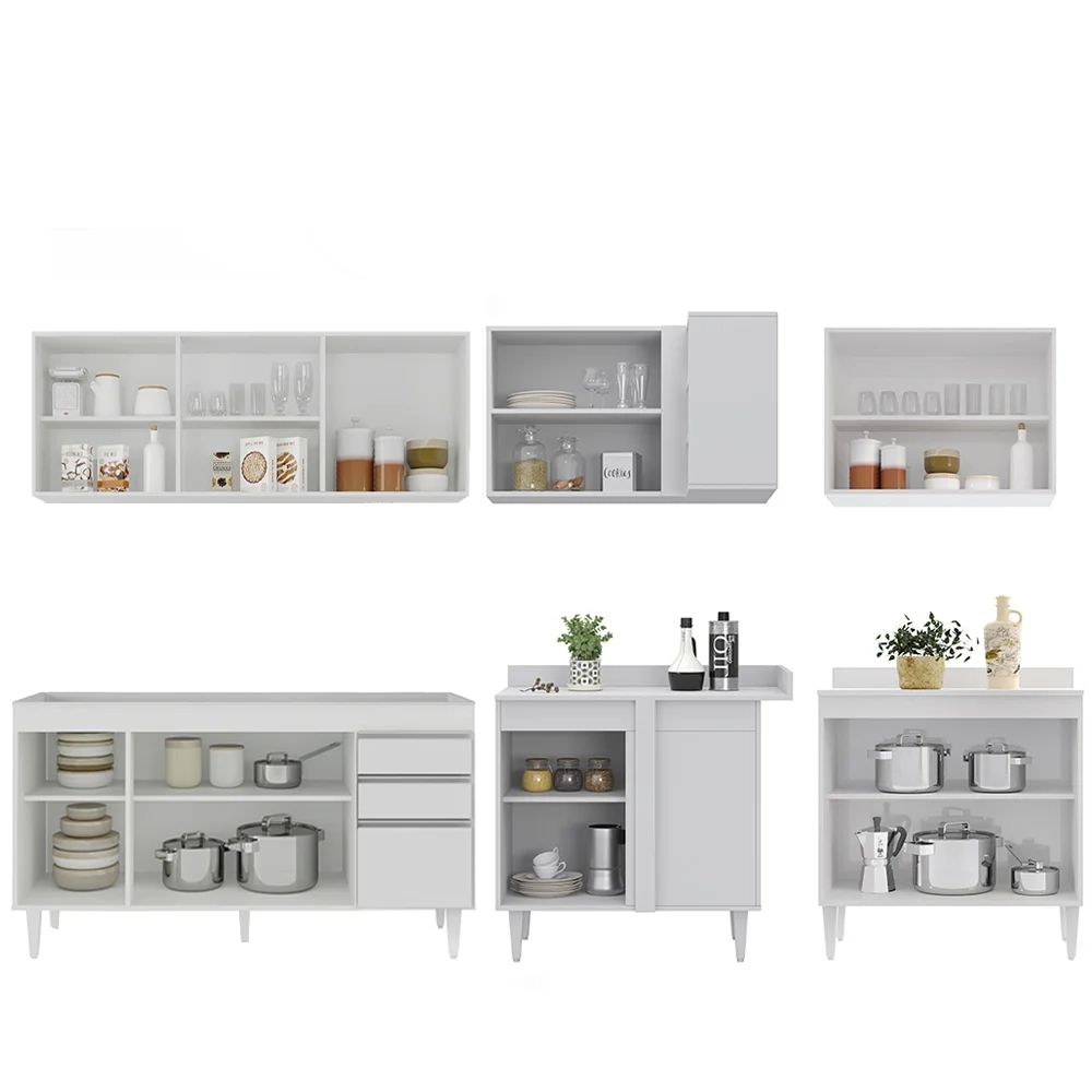 Armário de Cozinha Modulado de Canto 6 Peças CP31 Balcão sem Tampo Branco - Lumil