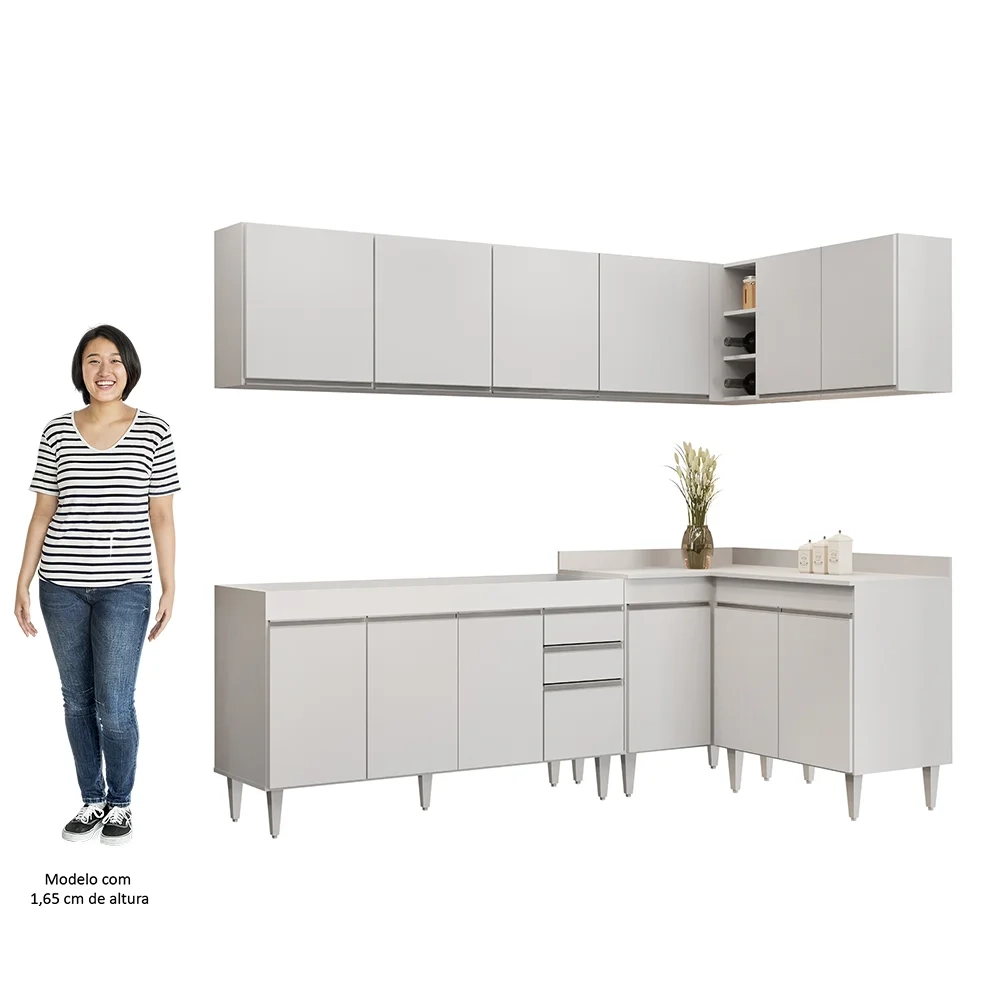 Armário de Cozinha Modulado de Canto 6 Peças CP31 Balcão sem Tampo Branco - Lumil