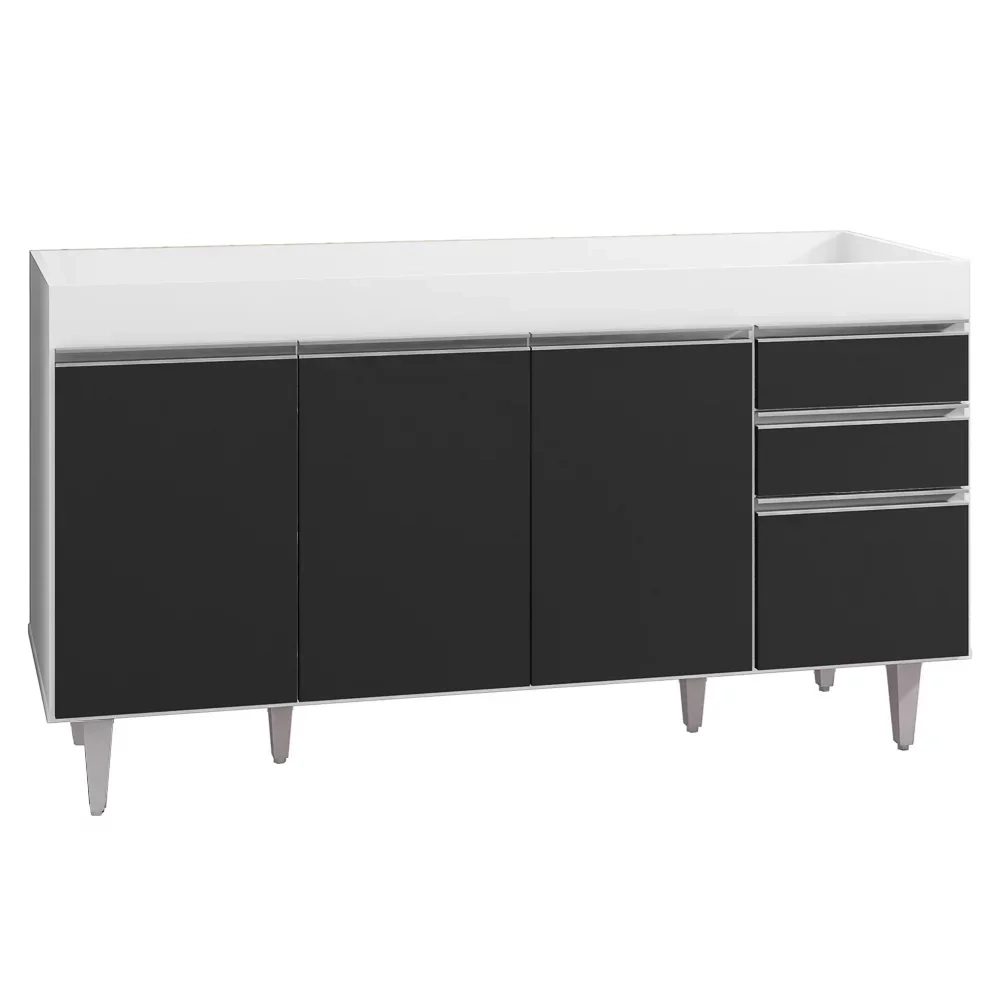 Armário de Cozinha Modulado de Canto 6 Peças CP31 Balcão sem Tampo Branco/Preto - Lumil