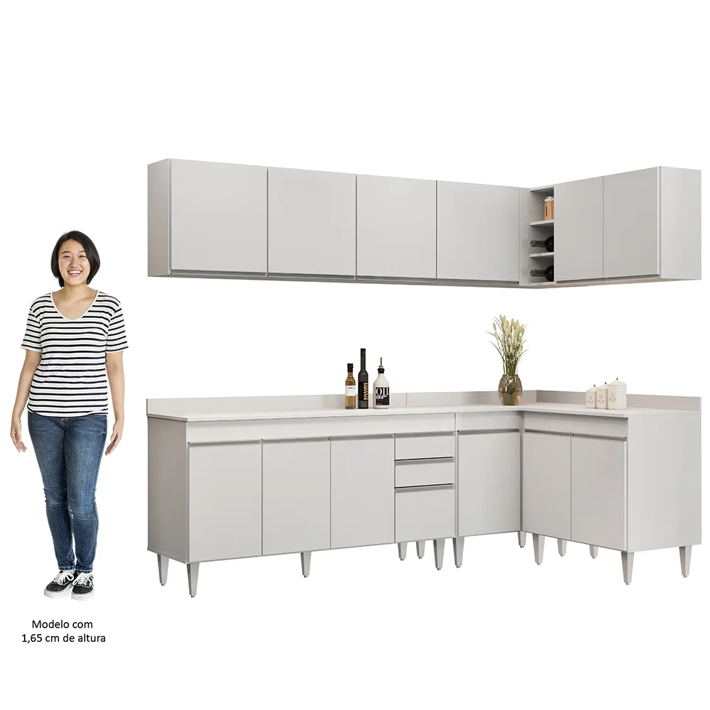 Armário de Cozinha Modulado de Canto 6 Peças CP32 Balcão com Tampo Branco - Lumil