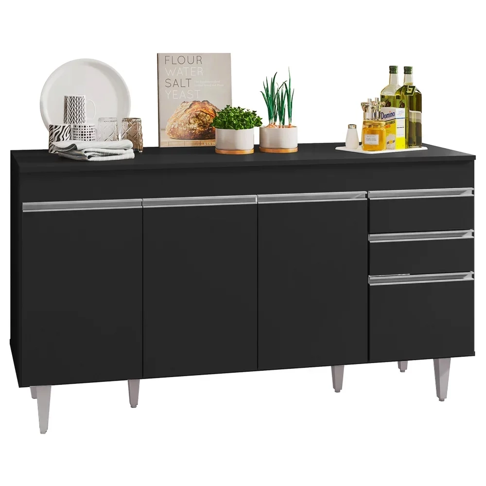 Armário de Cozinha Modulado de Canto 6 Peças CP32 Balcão com Tampo Preto - Lumil