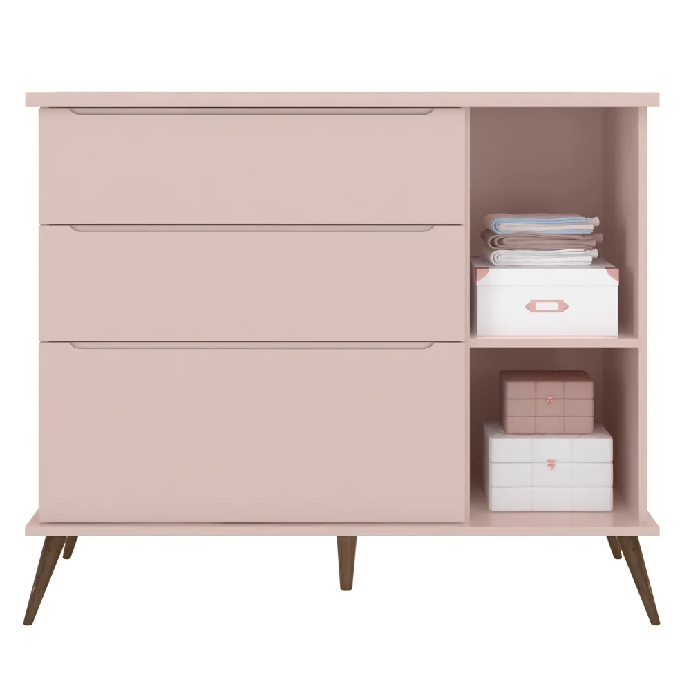 Cômoda Infantil 1 Porta 3 Gavetas 100% MDF Pés Retrô Melinda Rosê - Phoenix