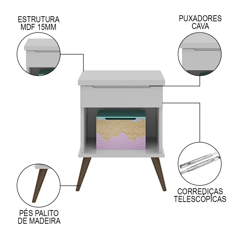 Mesa de Cabeceira Infantil com 1 Gaveta Melinda Cinza - Phoenix