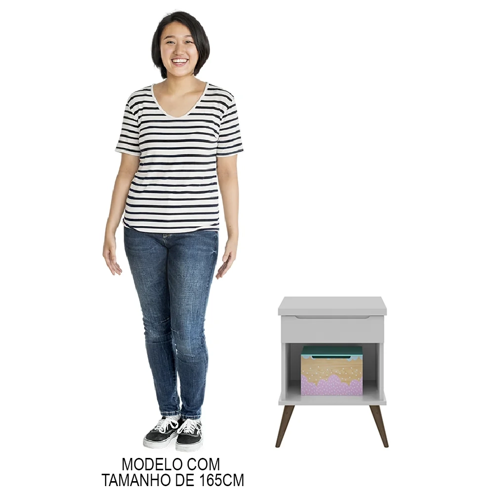 Mesa de Cabeceira Infantil com 1 Gaveta Melinda Cinza - Phoenix