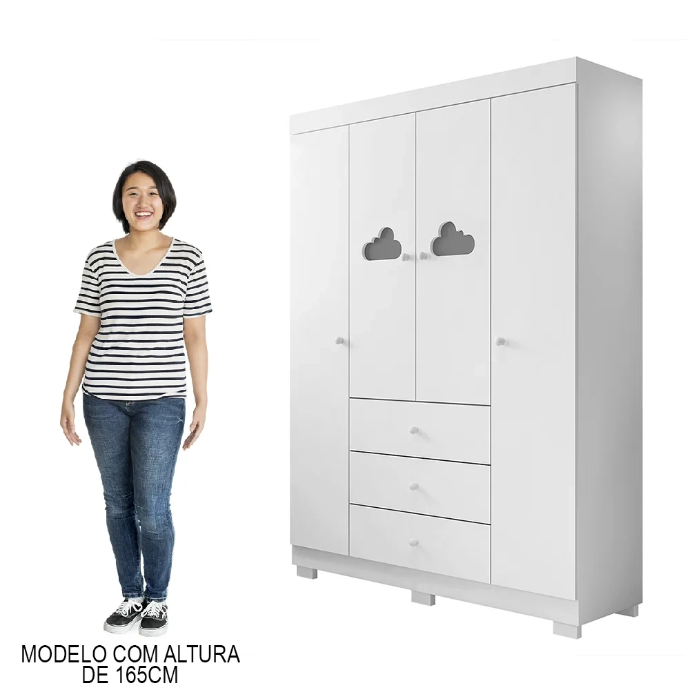 Guarda Roupa Infantil 4 Portas e 3 Gavetas Ane Branco - Phoenix