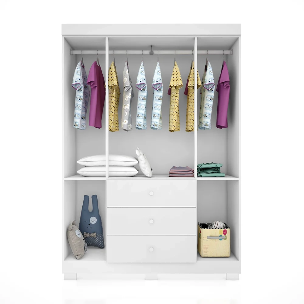 Guarda Roupa Infantil 4 Portas e 3 Gavetas Ane Branco - Phoenix