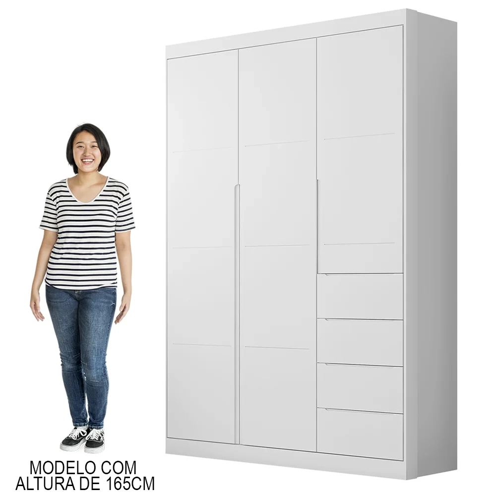 Guarda Roupa Infantil 3 Portas e 4 Gavetas Eloá Branco - Phoenix