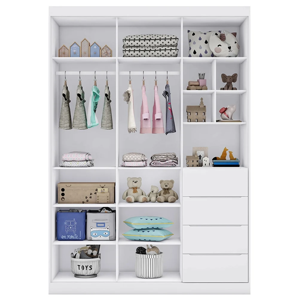 Guarda Roupa Infantil 3 Portas e 4 Gavetas Eloá Branco - Phoenix