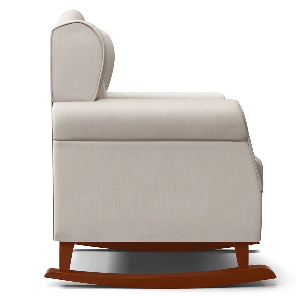 Poltrona Amamentação Base Madeira Balanço e Puff Letícia Suede Bege - Phoenix