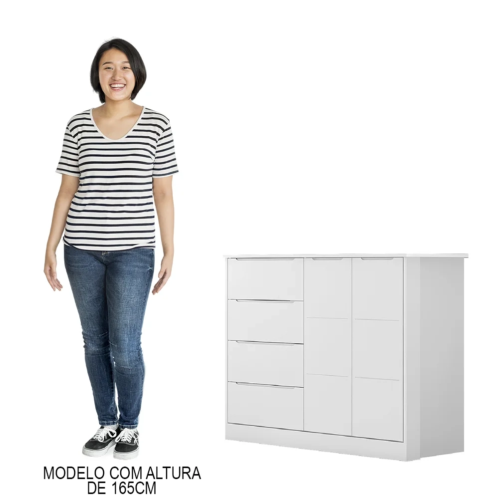 Cômoda Infantil 2 Portas e 4 Gavetas Eloá Branco - Phoenix