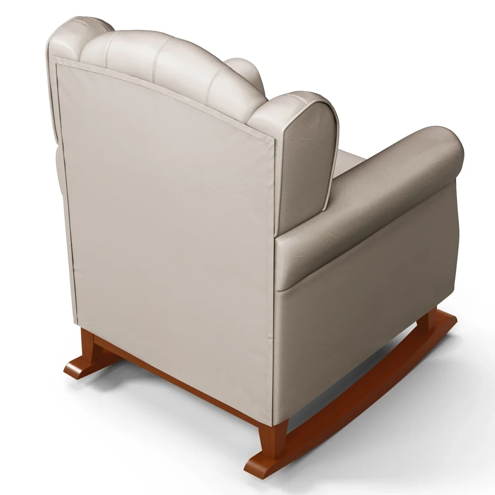 Poltrona Amamentação Base Madeira Balanço e Puff Letícia Sintético Bege - Phoenix