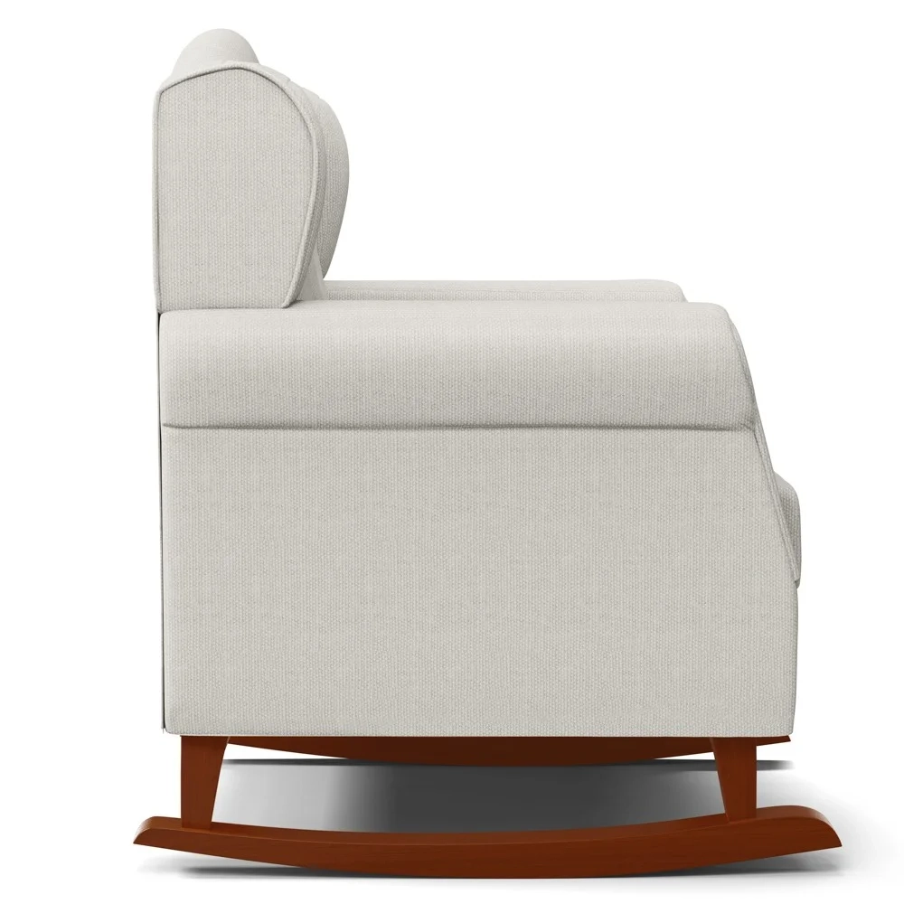 Poltrona Amamentação Base Madeira Balanço e Puff Letícia Linho Off White - Phoenix