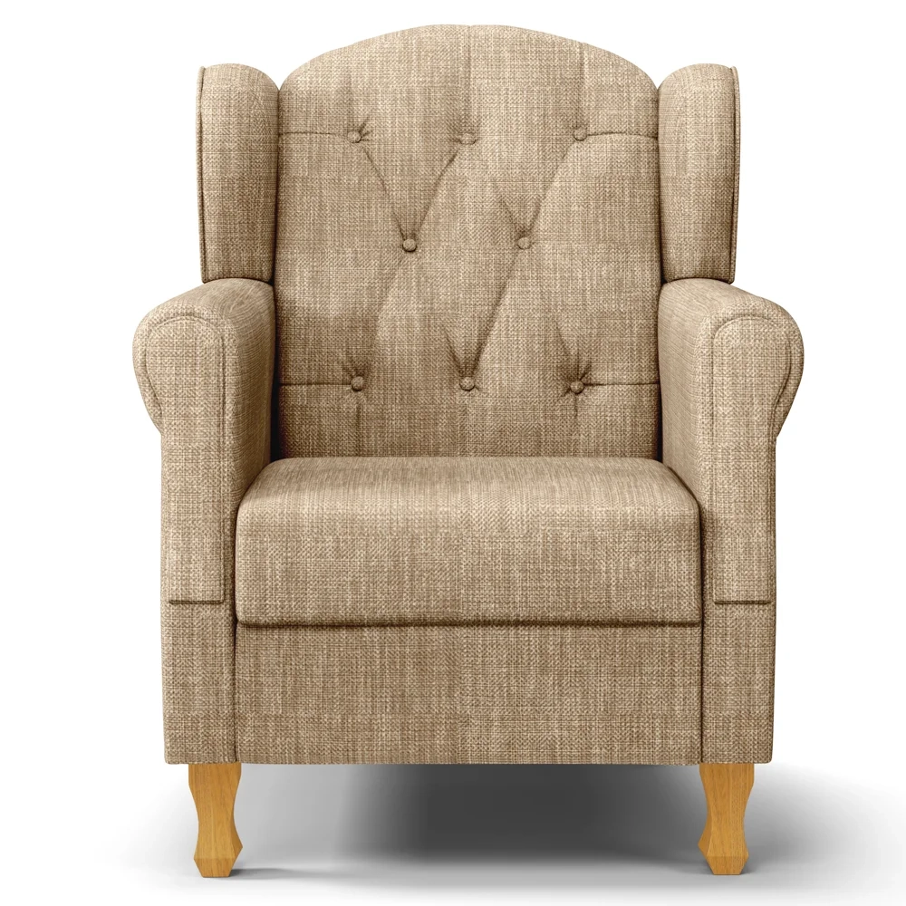 Poltrona de Amamentação Pés Madeira e Puff Letícia Linho Bege Escuro - Phoenix